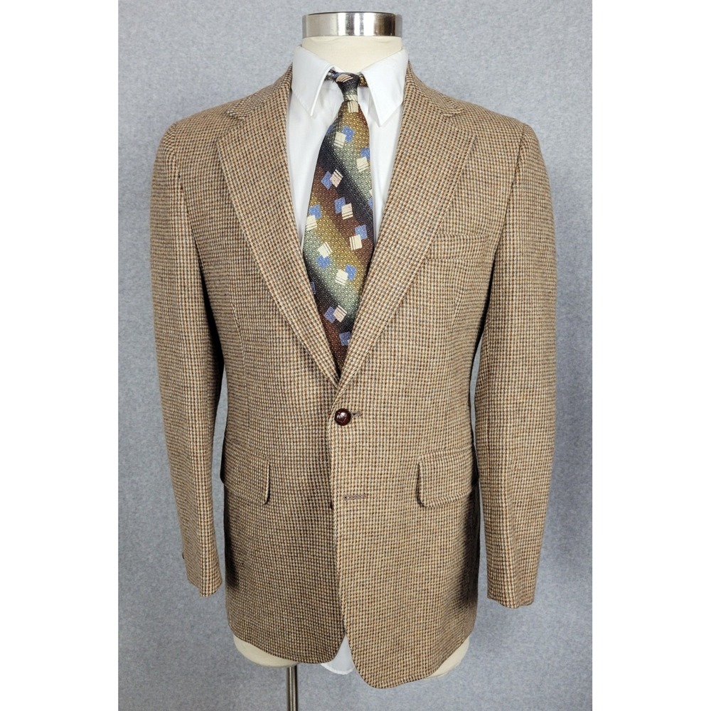 Vtg JCPenney Mens Shop Vintage Wool Tweed Blazer Tan Brown 42R Sport Coat